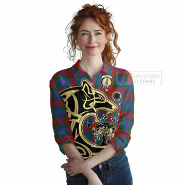 Mar Tartan Women's Casual Shirt with Family Crest Celtic Wolf Style Female - Tartan Vibes Clothing