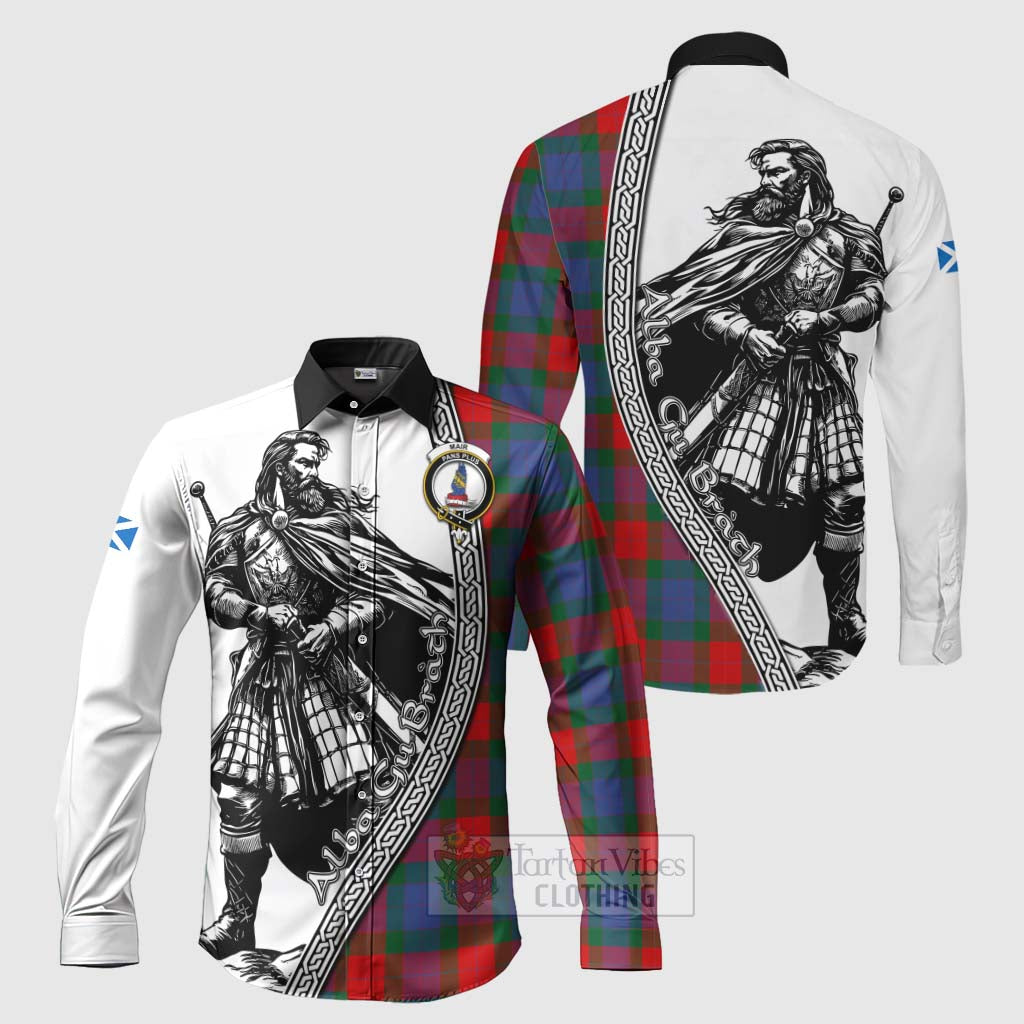 Mar Tartan Clan Crest Long Sleeve Button Shirt with Highlander Warrior Celtic Style Men's Shirt S - Tartan Vibes Clothing