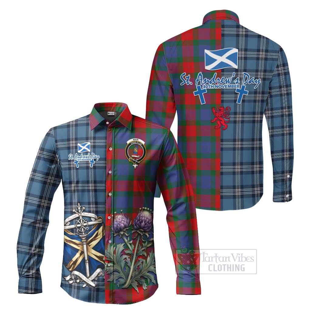 Mar Tartan Long Sleeve Button Shirt Happy St. Andrew's Day Half Tartan Style Men's Shirt S - Tartan Vibes Clothing