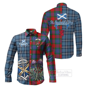 Mar Tartan Long Sleeve Button Shirt Happy St. Andrew's Day Half Tartan Style Men's Shirt S - Tartan Vibes Clothing