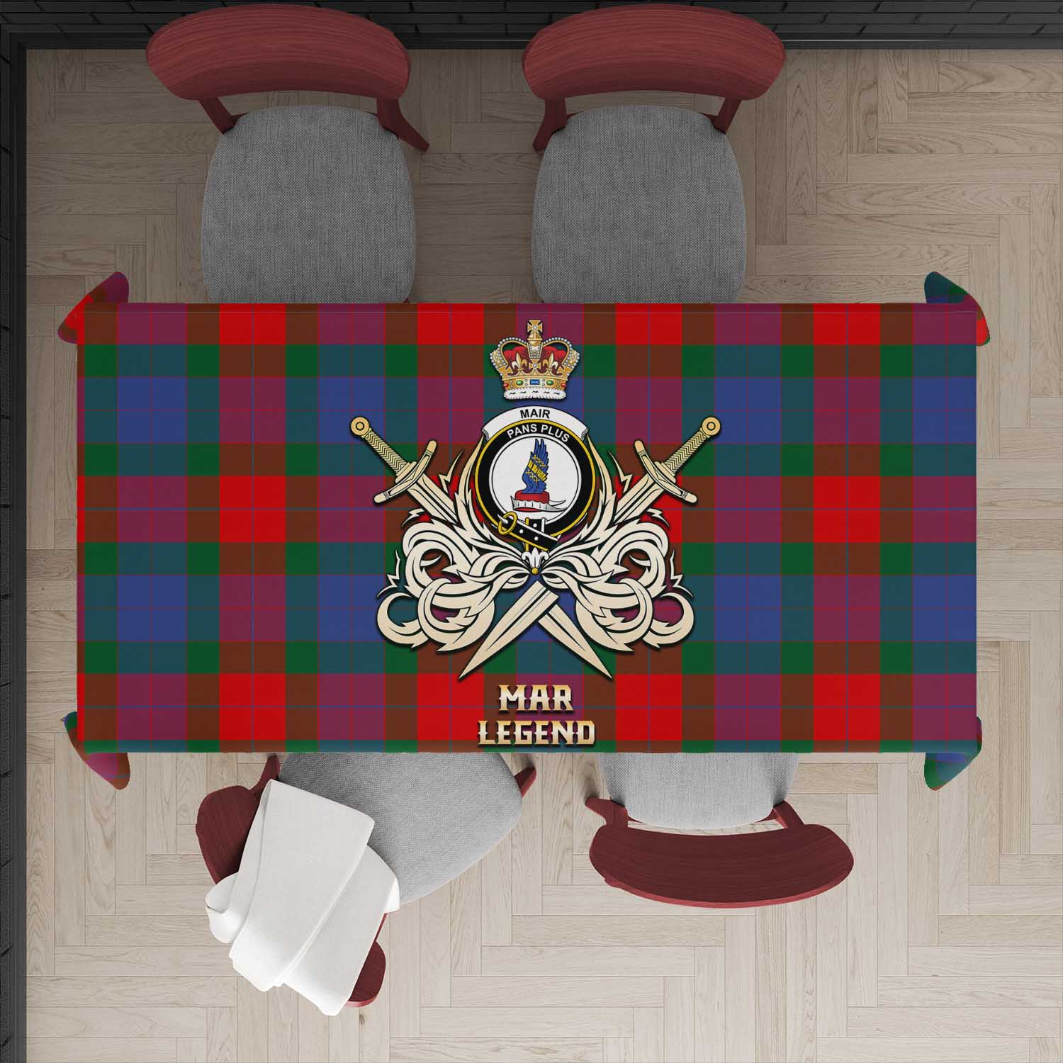 Tartan Vibes Clothing Mar Tartan Tablecloth with Clan Crest and the Golden Sword of Courageous Legacy