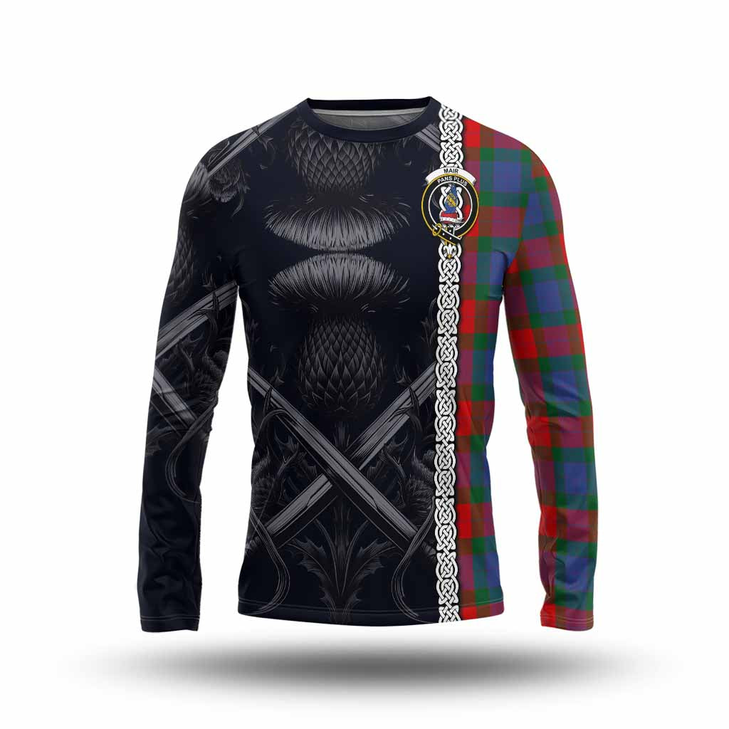 Mar Tartan Long Sleeve T-Shirt with Family Crest Cross Sword Thistle Celtic Vibes Unisex - Tartan Vibes Clothing