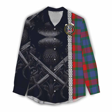 Mar Tartan Women's Casual Shirt with Family Crest Cross Sword Thistle Celtic Vibes Female - Tartan Vibes Clothing