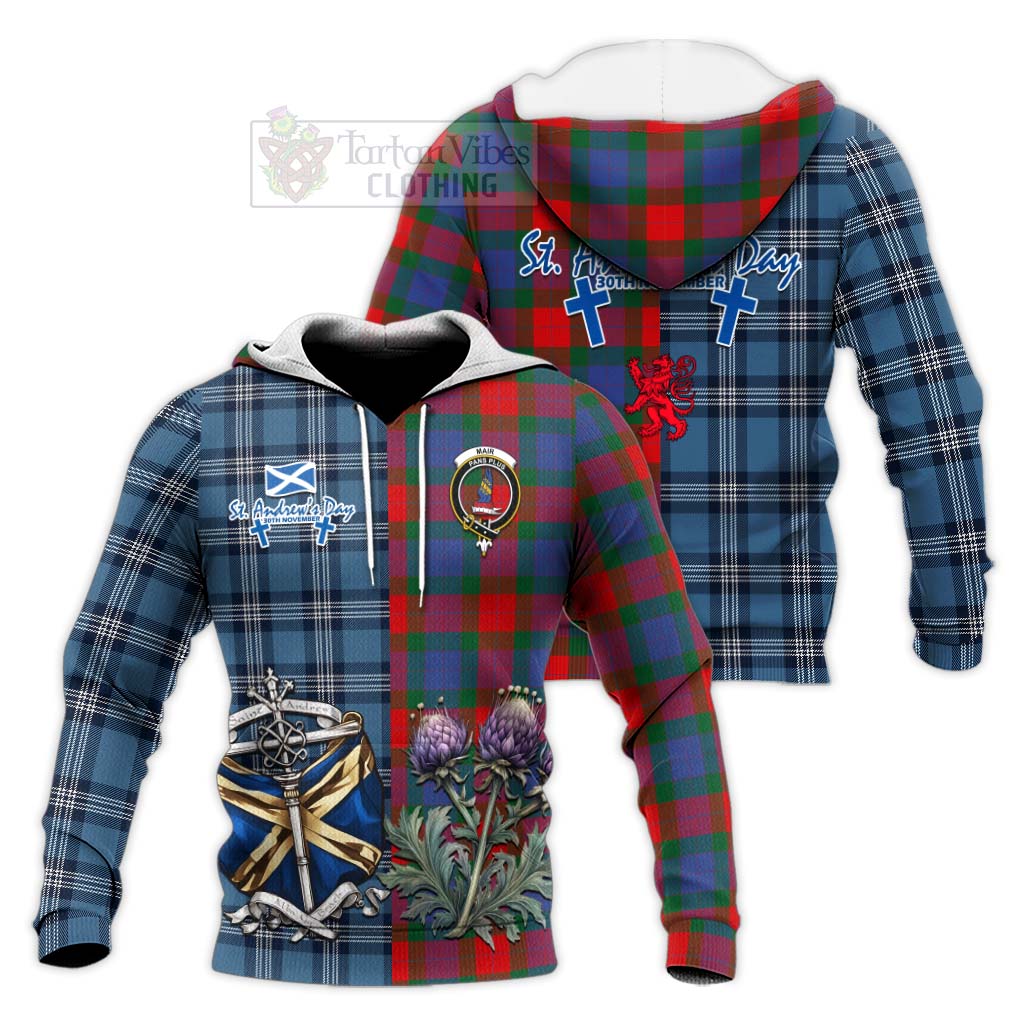 Mar Tartan Knitted Hoodie Happy St. Andrew's Day Half Tartan Style Unisex Knitted Pullover Hoodie - Tartan Vibes Clothing