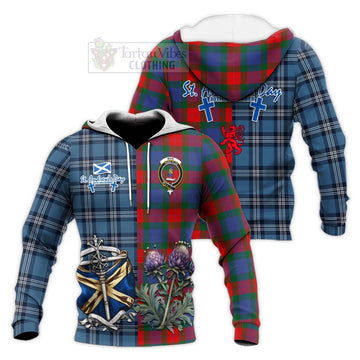 Mar Tartan Knitted Hoodie Happy St. Andrew's Day Half Tartan Style Unisex Knitted Pullover Hoodie - Tartan Vibes Clothing