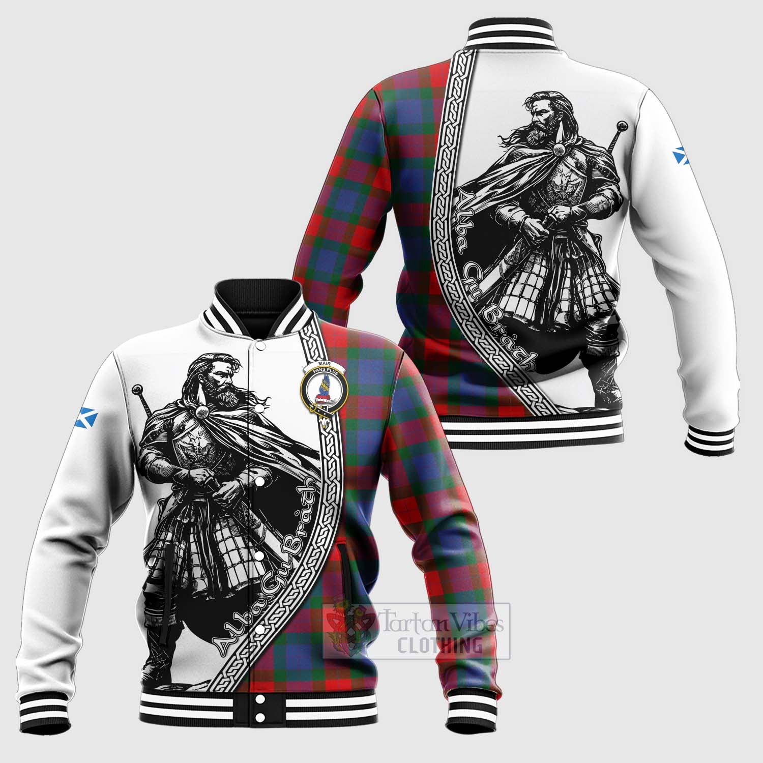 Mar Tartan Clan Crest Baseball Jacket with Highlander Warrior Celtic Style Unisex - Tartan Vibes Clothing