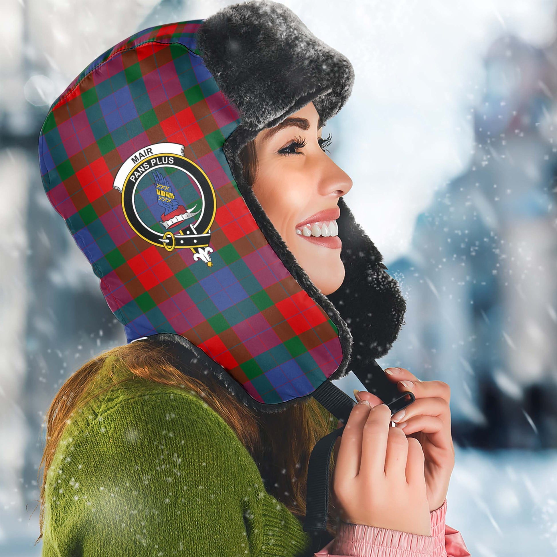 Mar Tartan Winter Trapper Hat with Family Crest Winter Trapper Hat Universal Fit Circumference 22.8in (58cm) - Tartan Vibes Clothing