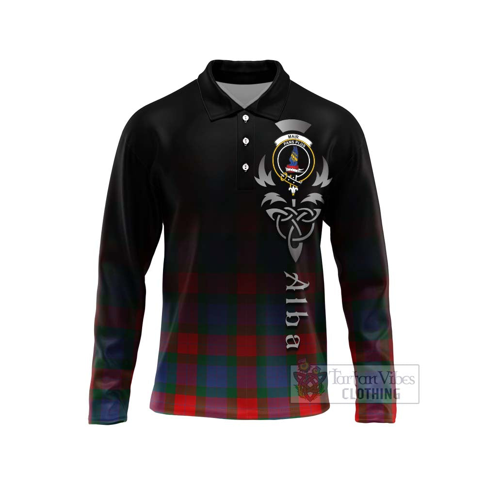 Mar Tartan Long Sleeve Polo Shirt Featuring Alba Gu Brath Family Crest Celtic Inspired Unisex - Tartan Vibes Clothing