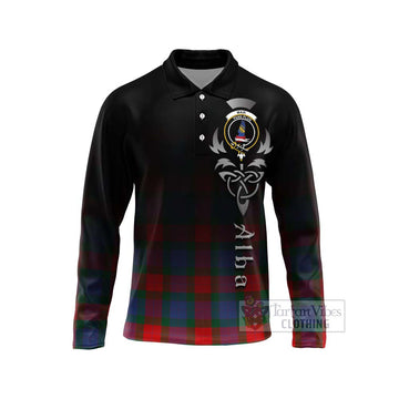 Mar Tartan Long Sleeve Polo Shirt Featuring Alba Gu Brath Family Crest Celtic Inspired Unisex - Tartan Vibes Clothing
