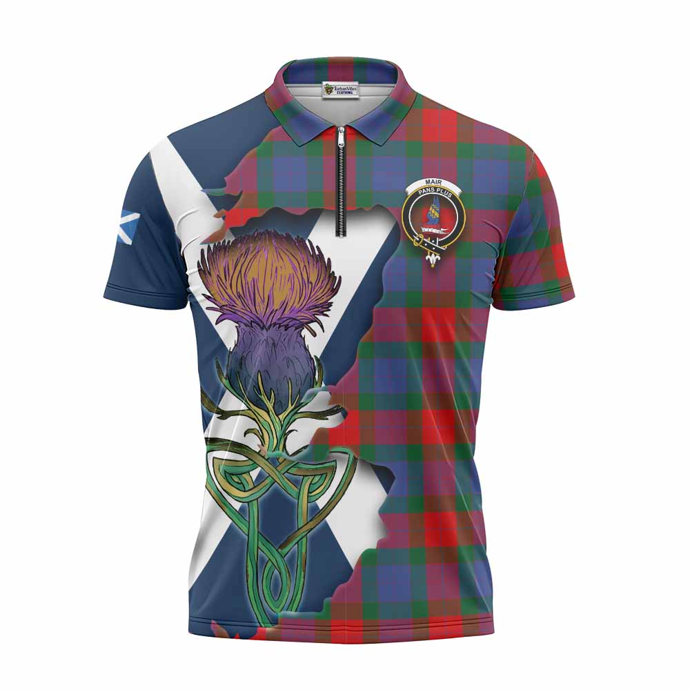 Mar Tartan Family Crest Zipper Polo Shirt Scottish Thistle Celtic Inspired Unisex - Tartan Vibes Clothing