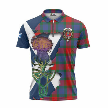 Mar Tartan Family Crest Zipper Polo Shirt Scottish Thistle Celtic Inspired Unisex - Tartan Vibes Clothing