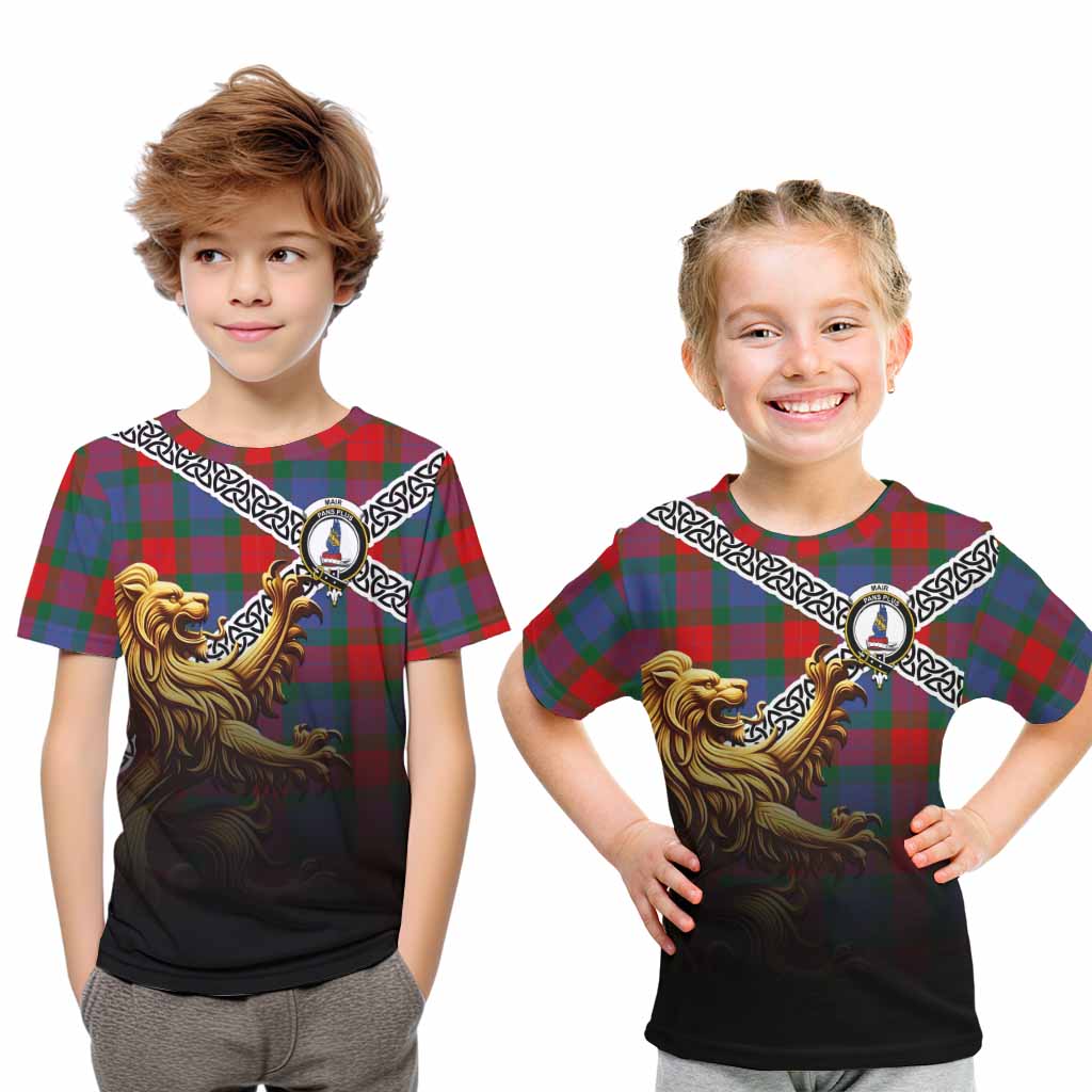 Mar Crest Tartan Kid T-Shirt with Golden Lion Emblem Celtic Style Youth XL Size14 - Tartan Vibes Clothing