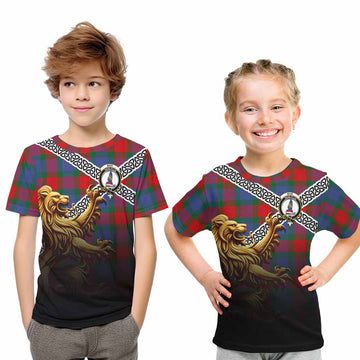 Mar Crest Tartan Kid T-Shirt with Golden Lion Emblem Celtic Style Youth XL Size14 - Tartan Vibes Clothing