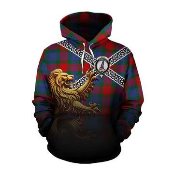 Tartan Vibes Clothing Mar Crest Tartan Cotton Hoodie with Golden Lion Emblem Celtic Style