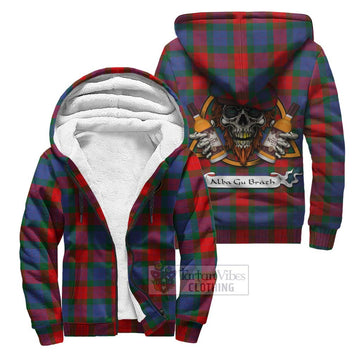 Mar Tartan Sherpa Hoodie with Family Crest and Bearded Skull Holding Bottles of Whiskey Unisex S - Tartan Vibes Clothing