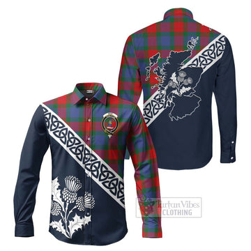 Mar Tartan Long Sleeve Button Shirt Featuring Thistle and Scotland Map Men's Shirt S - Tartan Vibes Clothing
