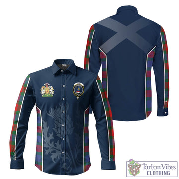 Mar Tartan Long Sleeve Button Up Shirt with Family Crest and Scottish Thistle Vibes Sport Style Men's Shirt - Tartan Vibes Clothing