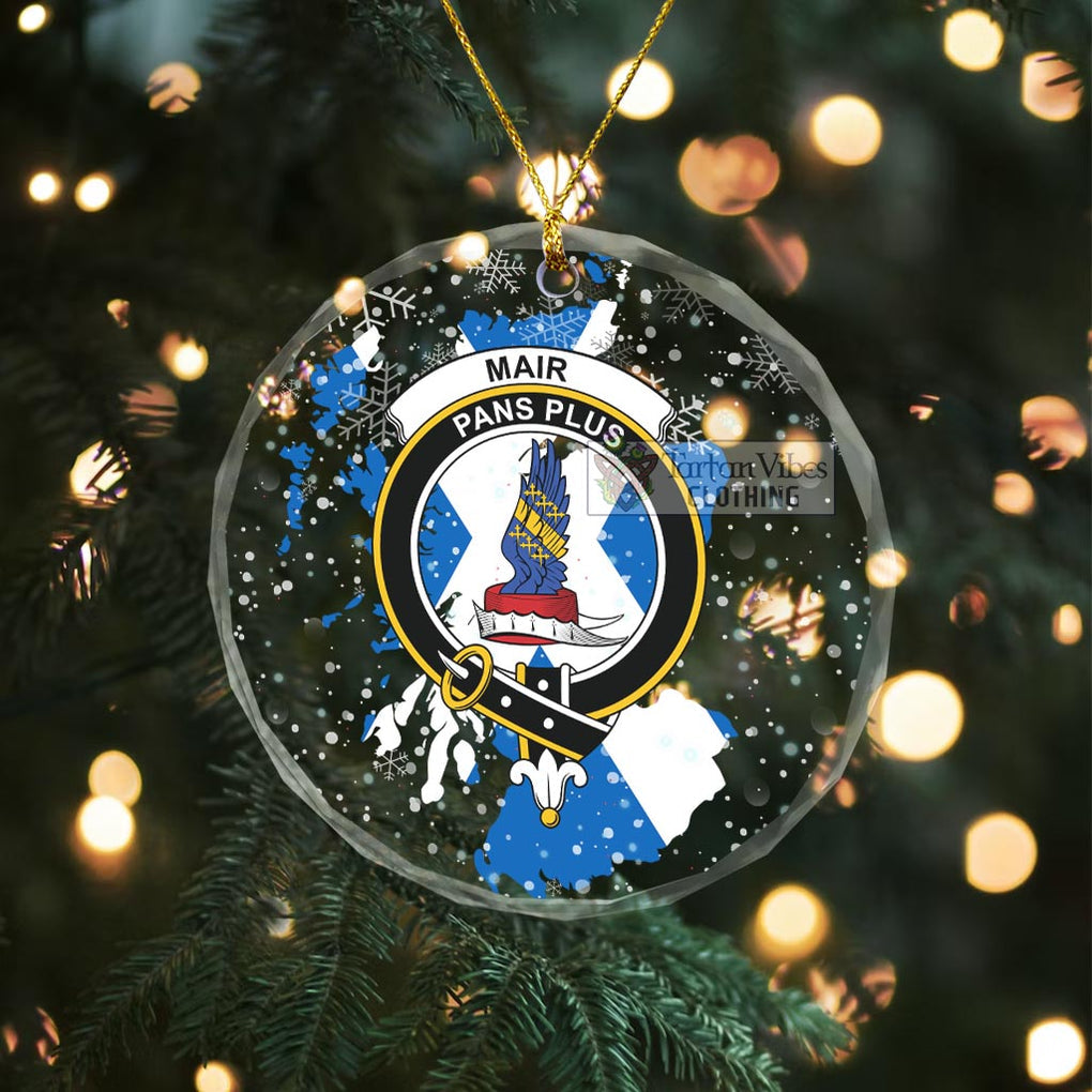 Mar Clan Crest Christmas Glass Ornament with Scotland Map Transparent Glass Circle - 2D-tartanvibesclothing