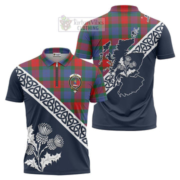 Mar Tartan Zipper Polo Shirt Featuring Thistle and Scotland Map Unisex - Tartanvibesclothing Store