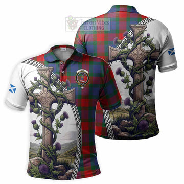 Mar Tartan Polo Shirt with Family Crest and St. Andrew's Cross Accented by Thistle Vines Kid - Tartan Vibes Clothing