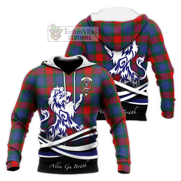 Mar Tartan Knitted Hoodie with Alba Gu Brath Regal Lion Emblem Unisex Knitted Pullover Hoodie - Tartan Vibes Clothing