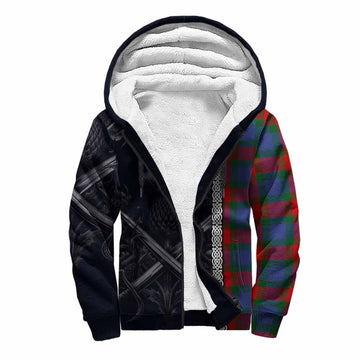 Mar Tartan Sherpa Hoodie with Family Crest Cross Sword Thistle Celtic Vibes Unisex S - Tartan Vibes Clothing