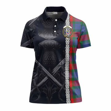 Mar Tartan Women's Polo Shirt with Family Crest Cross Sword Thistle Celtic Vibes Women - Tartan Vibes Clothing