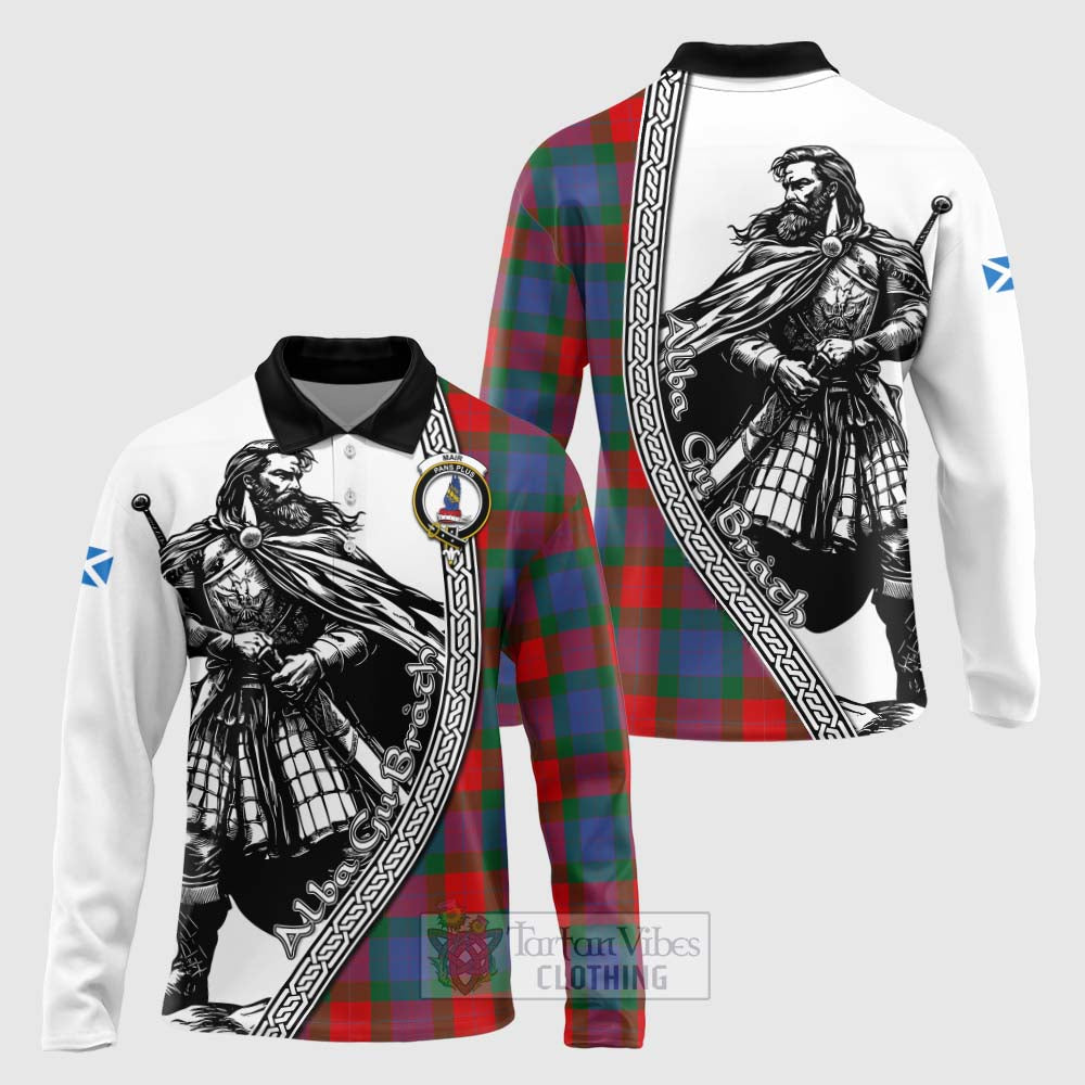 Mar Tartan Clan Crest Long Sleeve Polo Shirt with Highlander Warrior Celtic Style Unisex - Tartan Vibes Clothing