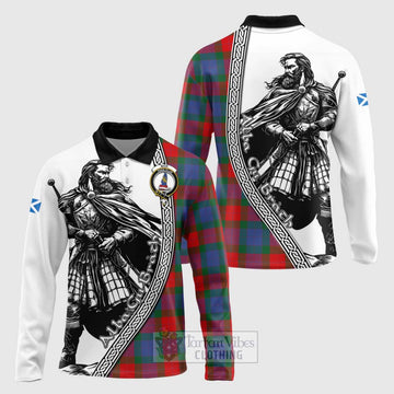 Mar Tartan Clan Crest Long Sleeve Polo Shirt with Highlander Warrior Celtic Style Unisex - Tartan Vibes Clothing