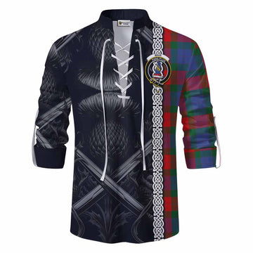Mar Tartan Ghillie Kilt Shirt with Family Crest Cross Sword Thistle Celtic Vibes Men - Tartan Vibes Clothing