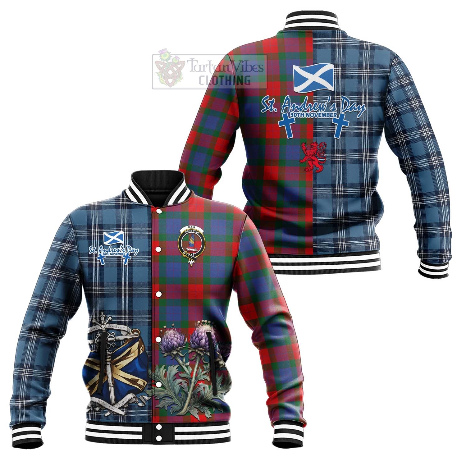 Mar Tartan Baseball Jacket Happy St. Andrew's Day Half Tartan Style Unisex - Tartan Vibes Clothing