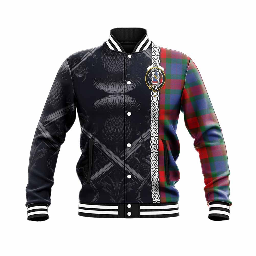 Mar Tartan Baseball Jacket with Family Crest Cross Sword Thistle Celtic Vibes Unisex - Tartan Vibes Clothing