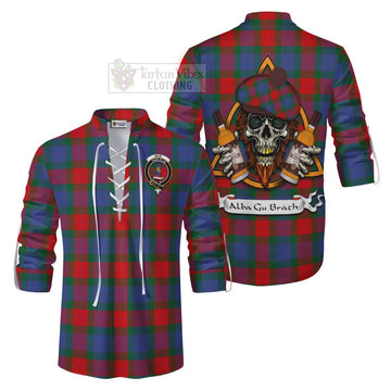 Mar Tartan Ghillie Kilt Shirt with Family Crest and Bearded Skull Holding Bottles of Whiskey Men - Tartan Vibes Clothing