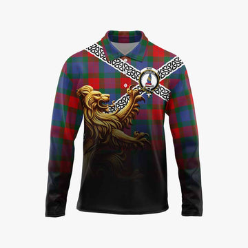 Mar Crest Tartan Long Sleeve Polo Shirt with Golden Lion Emblem Celtic Style Unisex - Tartan Vibes Clothing