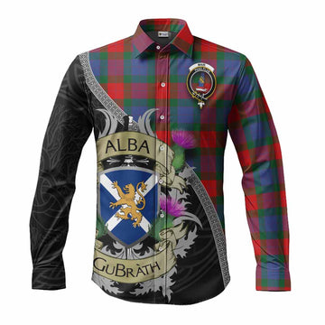 Mar Tartan Family Crest Long Sleeve Button Shirt Lion Rampant Royal Thistle Shield Celtic Inspired Men's Shirt S - Tartan Vibes Clothing
