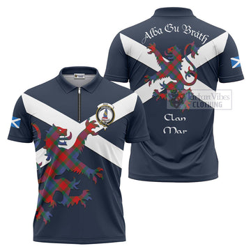 Mar Tartan Lion Rampant Zipper Polo Shirt Proudly Display Your Heritage with Alba Gu Brath and Clan Name Unisex - Tartan Vibes Clothing