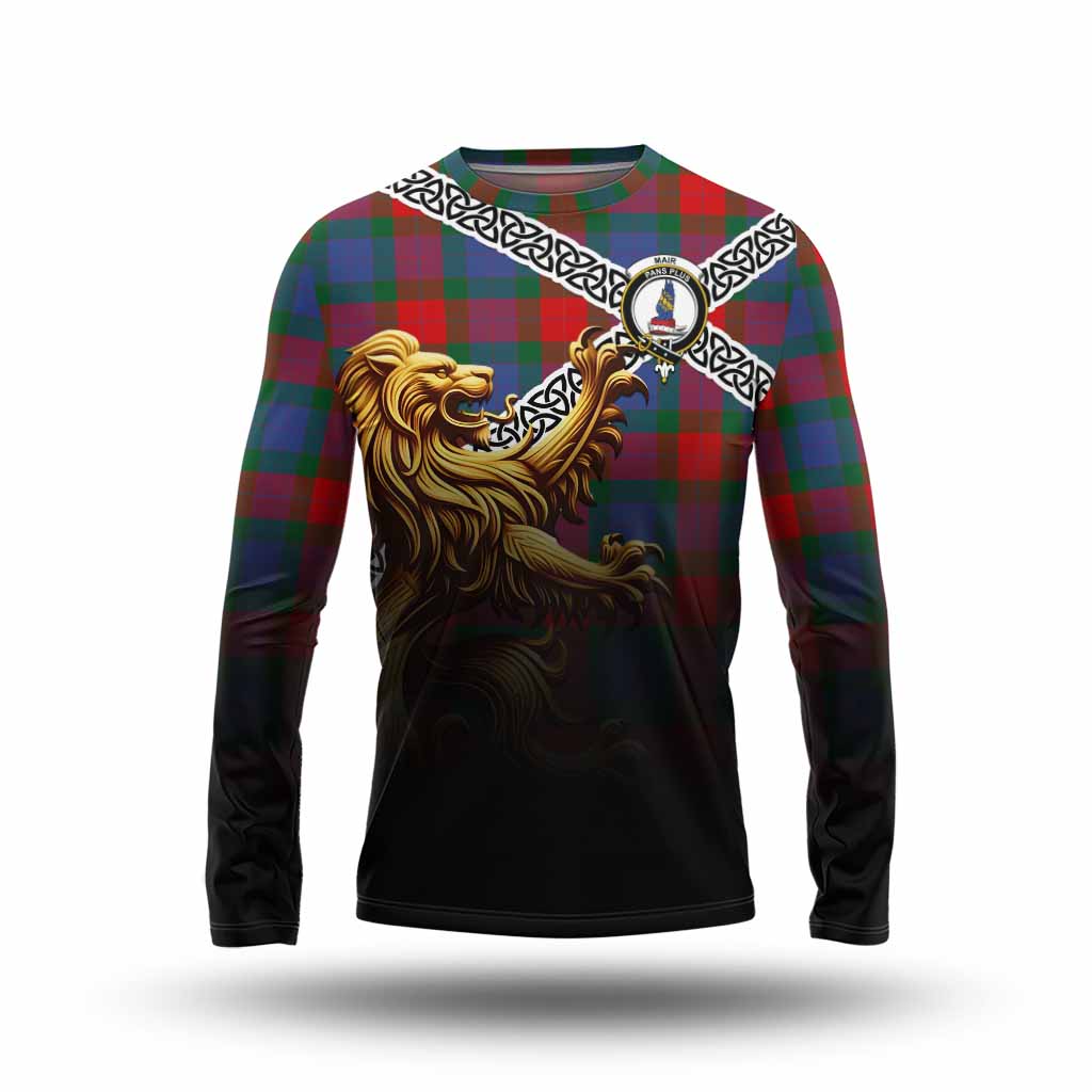 Mar Crest Tartan Long Sleeve T-Shirt with Golden Lion Emblem Celtic Style Unisex - Tartan Vibes Clothing