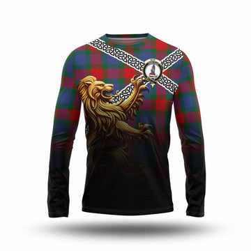 Mar Crest Tartan Long Sleeve T-Shirt with Golden Lion Emblem Celtic Style Unisex - Tartan Vibes Clothing
