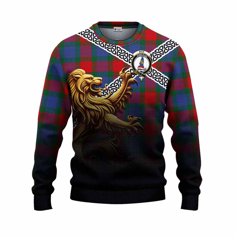 Mar Crest Tartan Knitted Sweater with Golden Lion Emblem Celtic Style Unisex - Tartan Vibes Clothing