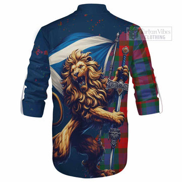Mar Tartan Family Crest Ghillie Kilt Shirt with Scottish Majestic Lion - Tartan Vibes Clothing