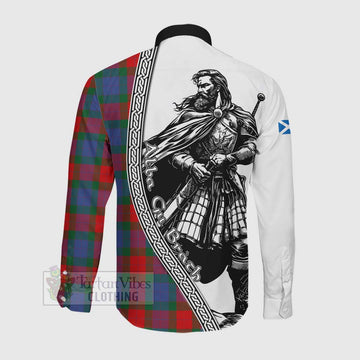 Mar Tartan Clan Crest Long Sleeve Button Shirt with Highlander Warrior Celtic Style Men's Shirt - Tartan Vibes Clothing