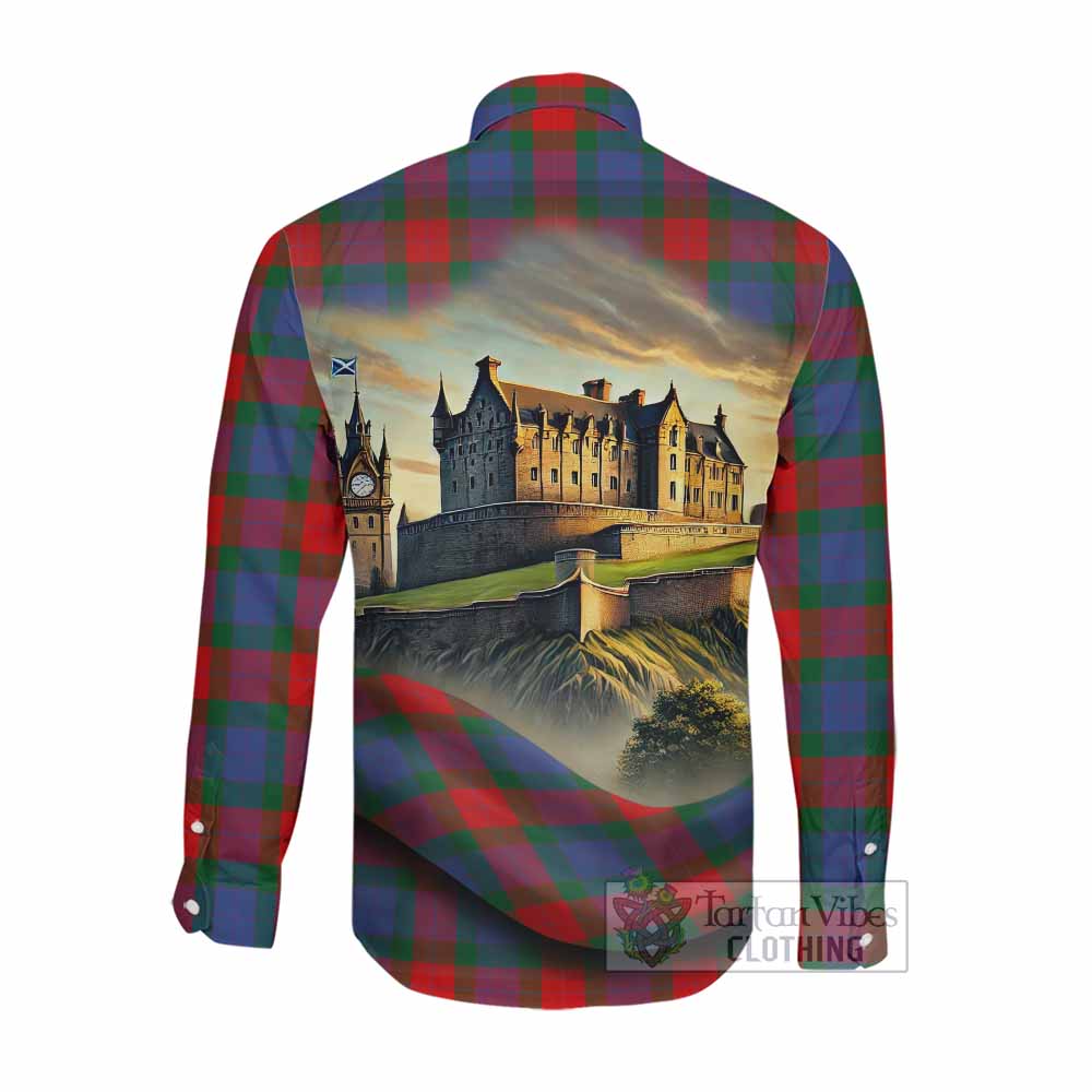 Tartan Vibes Clothing Mar Tartan Family Crest Long Sleeve Button Shirt with Scottish Ancient Castle Style