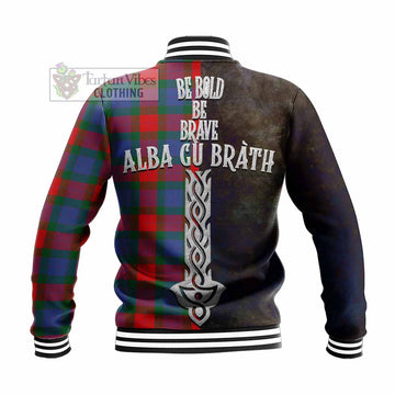 Tartan Vibes Clothing Mar Tartan Family Crest Baseball Jacket Alba Gu Brath Be Brave Lion Ancient Style