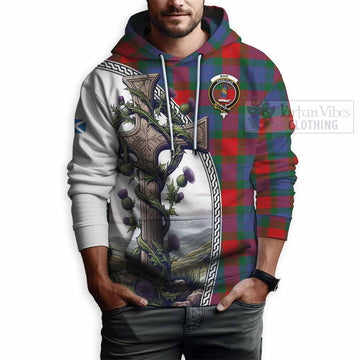Mar Tartan Hoodie with Family Crest and St. Andrew's Cross Accented by Thistle Vines - Tartan Vibes Clothing