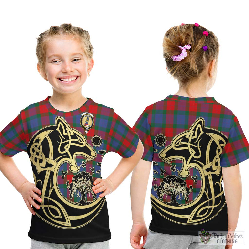 Mar Tartan Kid T-Shirt with Family Crest Celtic Wolf Style - Tartan Vibes Clothing