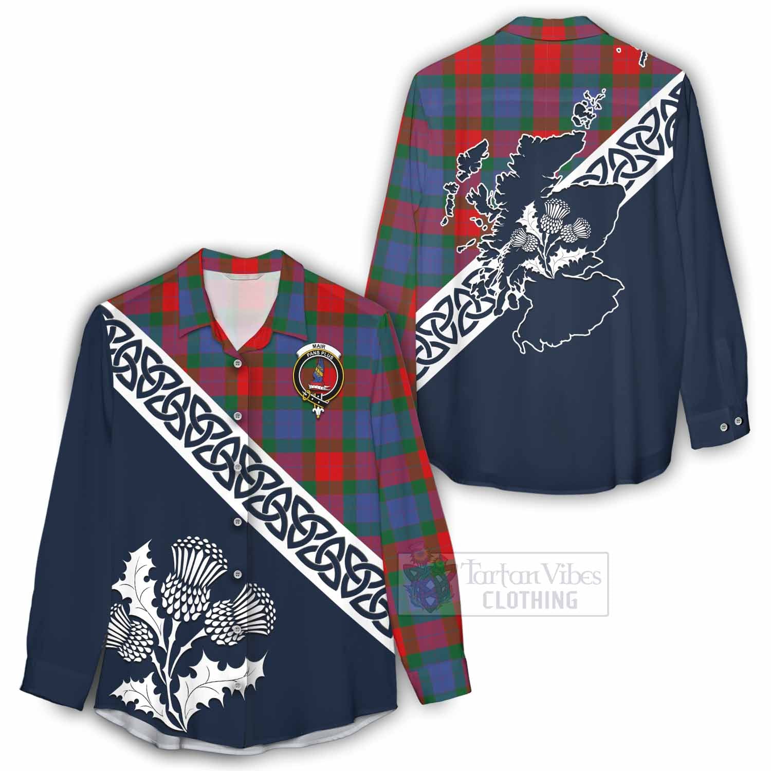 Mar Tartan Women's Casual Shirt Featuring Thistle and Scotland Map - Tartan Vibes Clothing