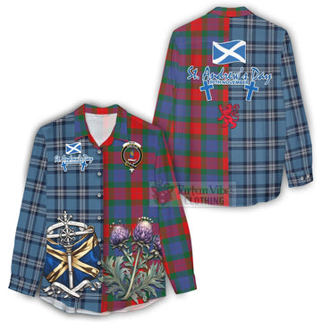 Mar Tartan Women's Casual Shirt Happy St. Andrew's Day Half Tartan Style - Tartan Vibes Clothing
