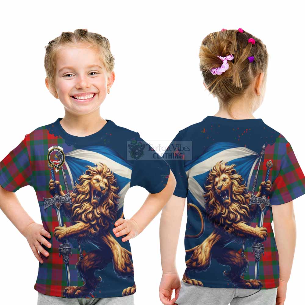 Mar Tartan Family Crest Kid T-Shirt with Scottish Majestic Lion - Tartan Vibes Clothing