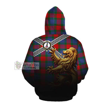 Tartan Vibes Clothing Mar Crest Tartan Cotton Hoodie with Golden Lion Emblem Celtic Style