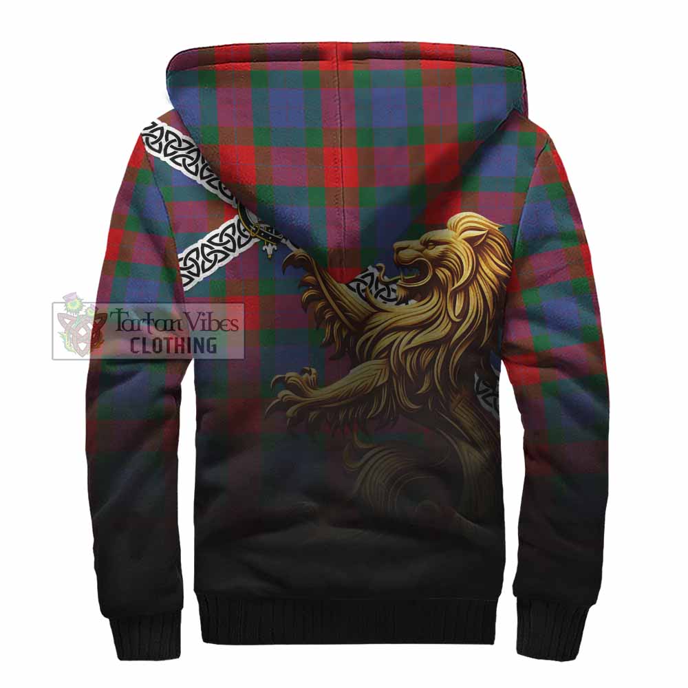 Mar Crest Tartan Sherpa Hoodie with Golden Lion Emblem Celtic Style - Tartan Vibes Clothing